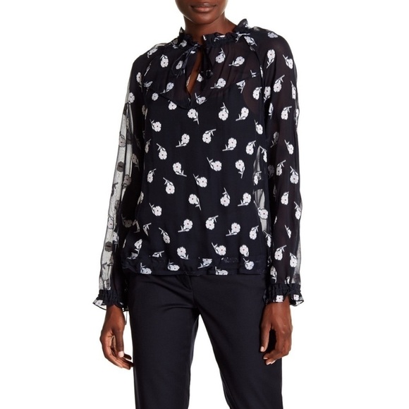 Rag & Bone Bennett Sheer Silk Blend Floral Blouse Navy White Size Small - Picture 5 of 15